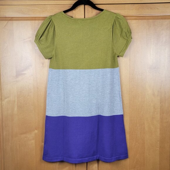 Short Sleeve Olive Grey Purple Floral Color Block Knit Dress - XS - Picture 2 of 9